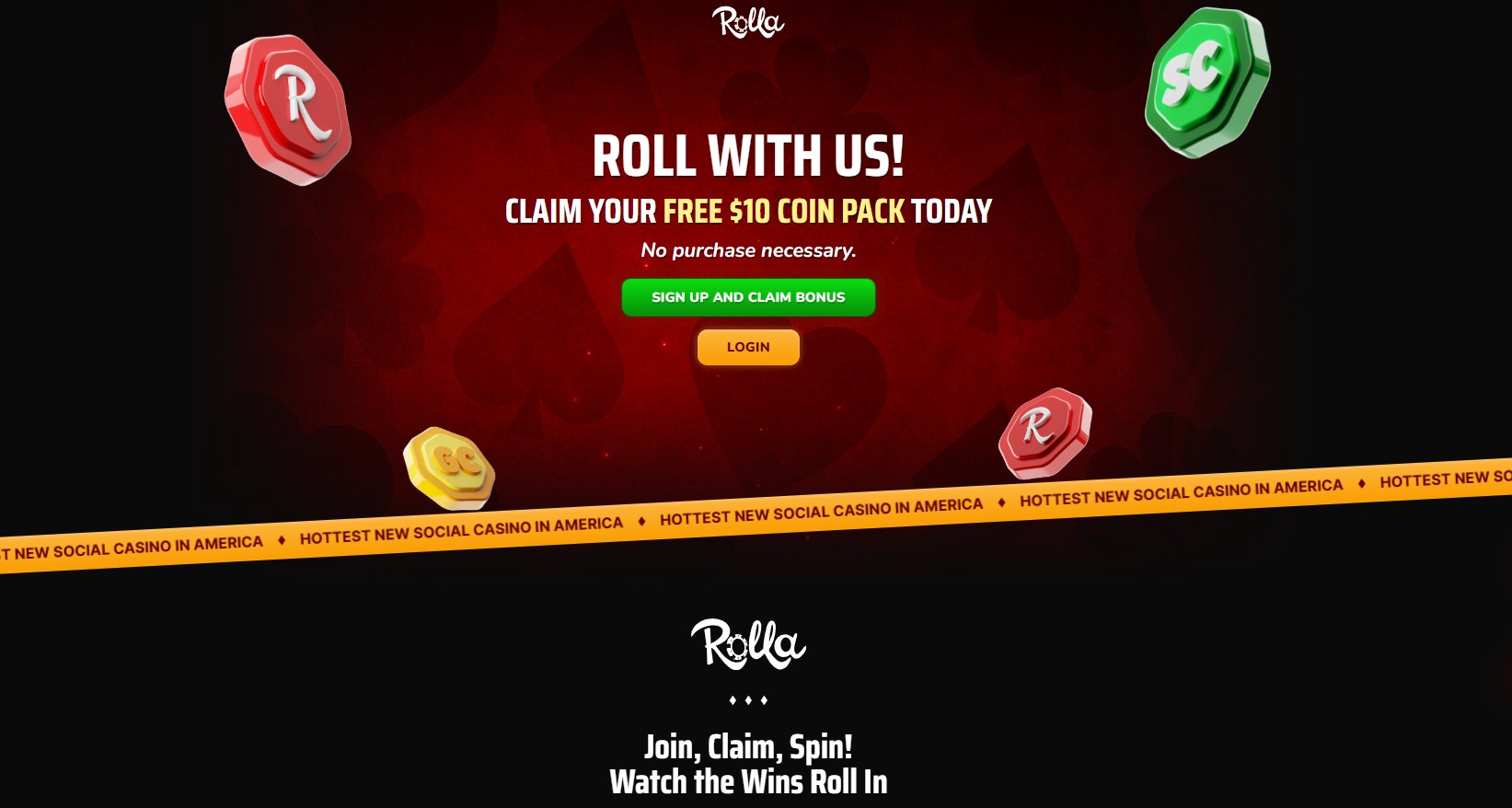 Rolla Casino lobby interface with clean design and quick-loading games